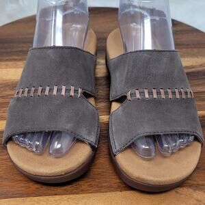 Spenco Brown Leather Stitching Slide Summer Comfort Women's Sandals 6B NWOT